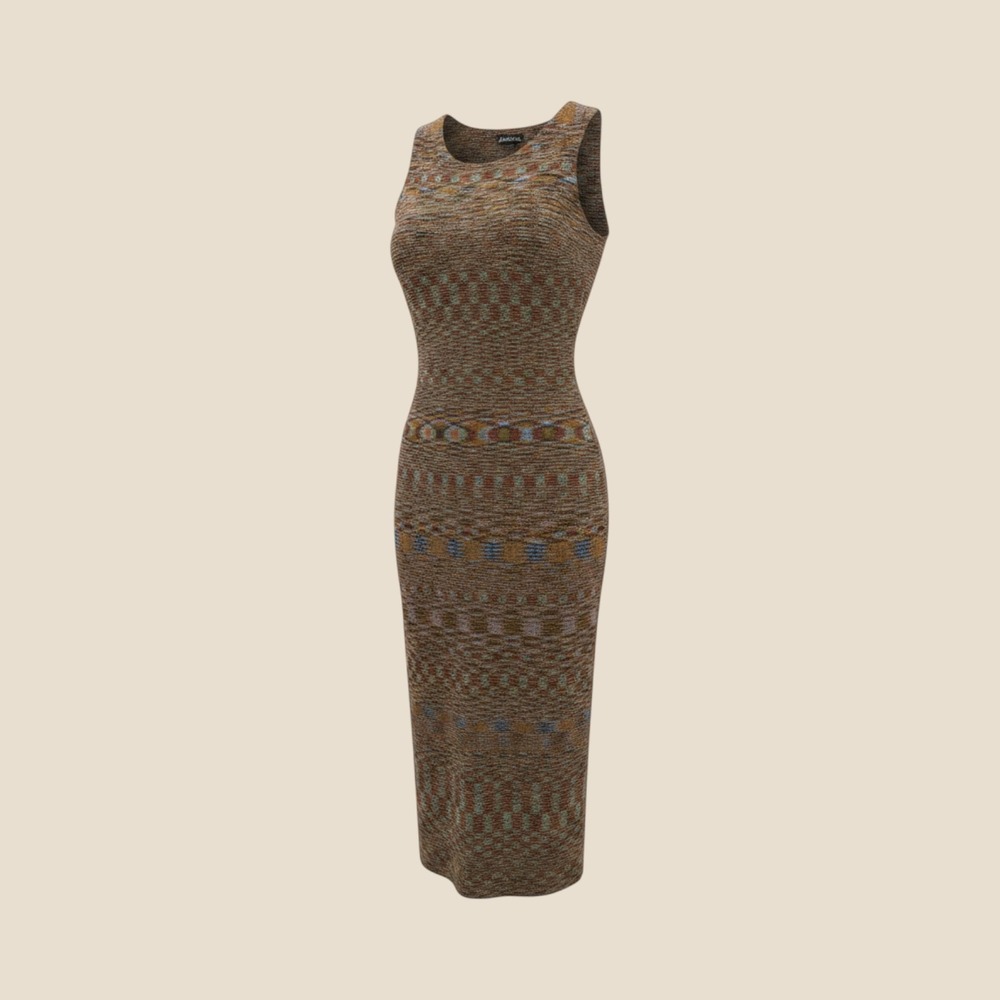 Barbara Lesser 90s Vintage Bodycon Knit Maxi Tank Dress Space Dye Sleeveless M